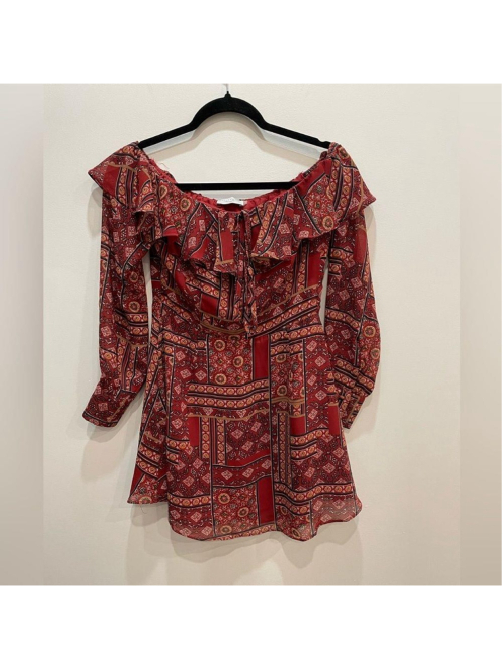 Dress Forum Paisley Bandana Print Mini Dress M Off Shoulder Cowgirl Festival